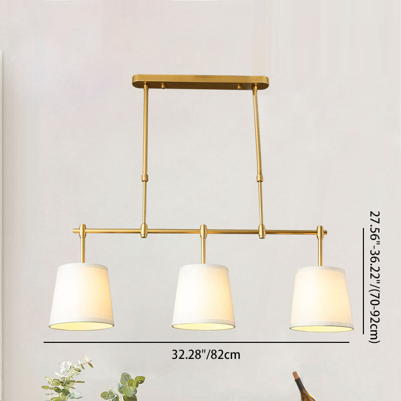 Contemporary Scandinavian Long Round Column Fabric Iron 3-Light Chandelier For Living Room