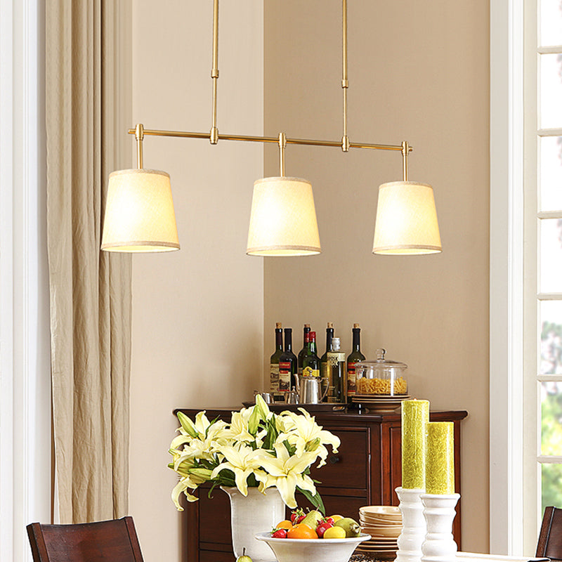 Contemporary Scandinavian Long Round Column Fabric Iron 3-Light Chandelier For Living Room