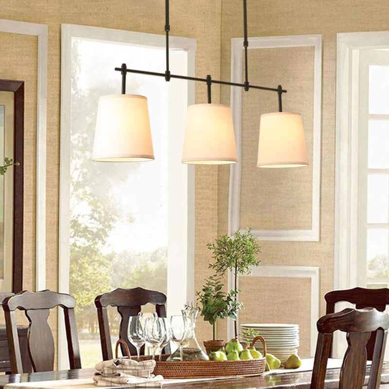Contemporary Scandinavian Long Round Column Fabric Iron 3-Light Chandelier For Living Room