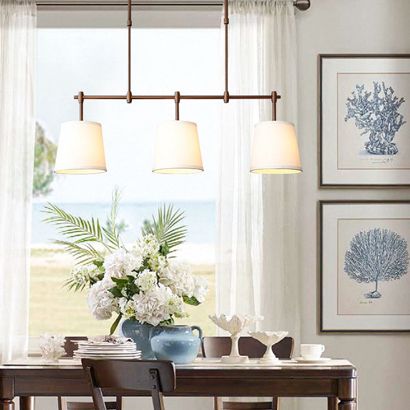 Contemporary Scandinavian Long Round Column Fabric Iron 3-Light Chandelier For Living Room