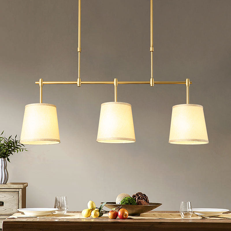 Contemporary Scandinavian Long Round Column Fabric Iron 3-Light Chandelier For Living Room