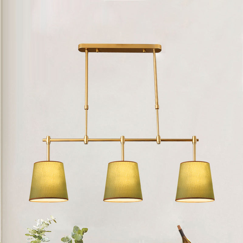 Contemporary Scandinavian Long Round Column Fabric Iron 3-Light Chandelier For Living Room
