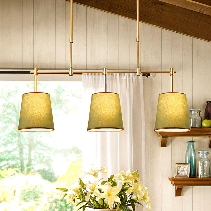 Contemporary Scandinavian Long Round Column Fabric Iron 3-Light Chandelier For Living Room
