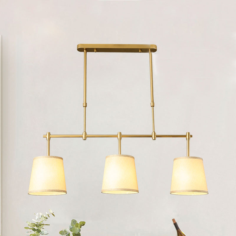 Contemporary Scandinavian Long Round Column Fabric Iron 3-Light Chandelier For Living Room