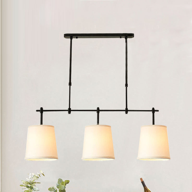 Contemporary Scandinavian Long Round Column Fabric Iron 3-Light Chandelier For Living Room