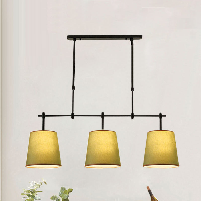 Contemporary Scandinavian Long Round Column Fabric Iron 3-Light Chandelier For Living Room