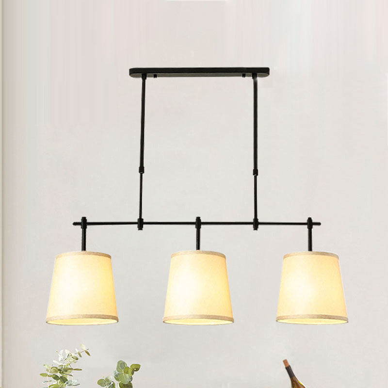 Contemporary Scandinavian Long Round Column Fabric Iron 3-Light Chandelier For Living Room