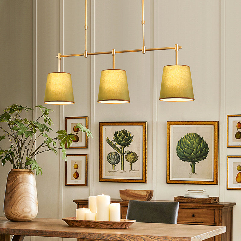 Contemporary Scandinavian Long Round Column Fabric Iron 3-Light Chandelier For Living Room