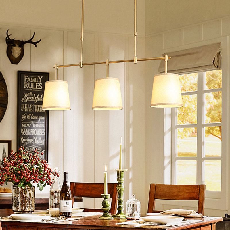 Contemporary Scandinavian Long Round Column Fabric Iron 3-Light Chandelier For Living Room