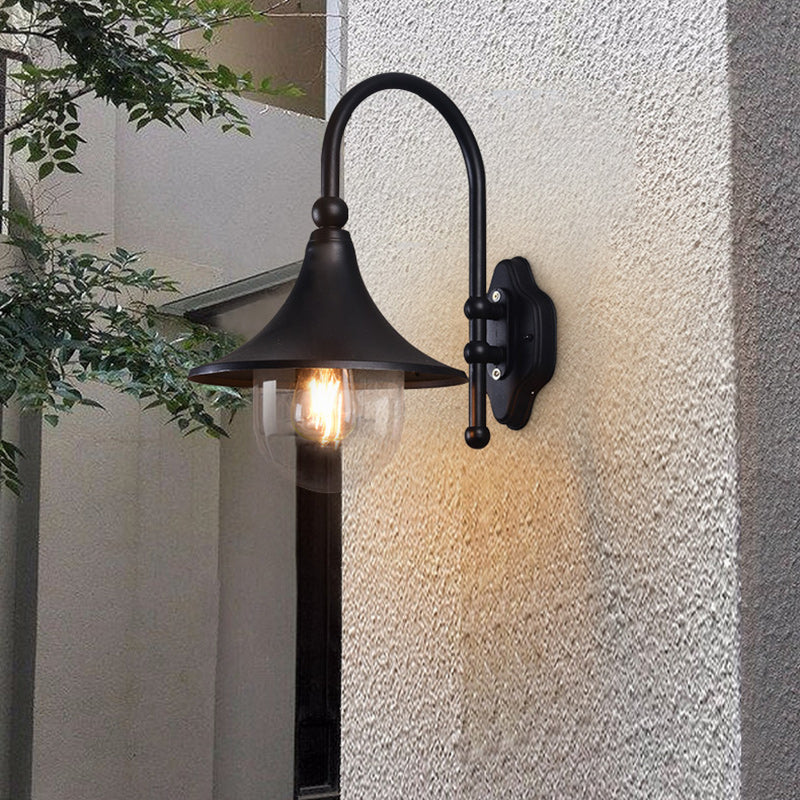 Contemporary Industrial Waterproof Aluminum PVC Conic Horn 1-Light Wall Sconce Lamp For Outdoor Patio