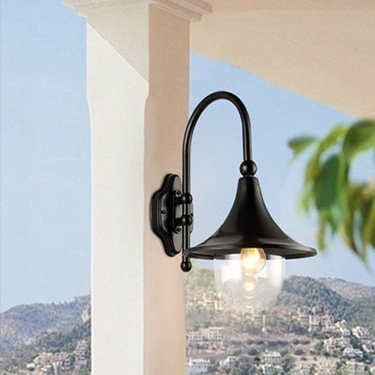 Contemporary Industrial Waterproof Aluminum PVC Conic Horn 1-Light Wall Sconce Lamp For Outdoor Patio