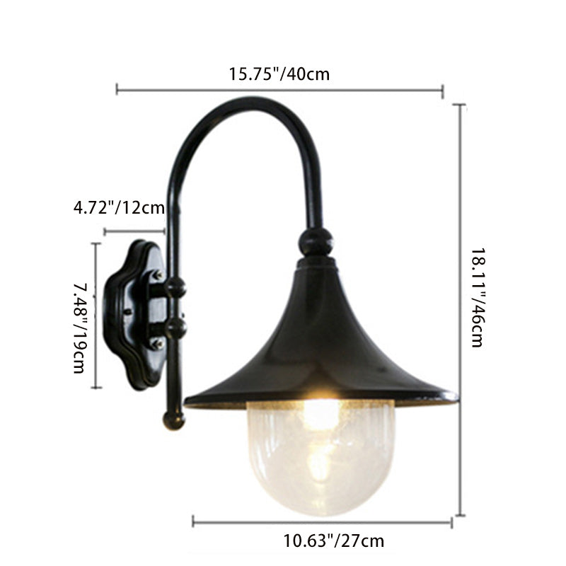 Contemporary Industrial Waterproof Aluminum PVC Conic Horn 1-Light Wall Sconce Lamp For Outdoor Patio