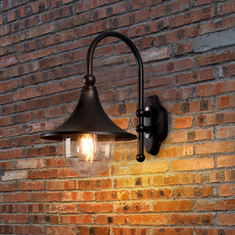 Contemporary Industrial Waterproof Aluminum PVC Conic Horn 1-Light Wall Sconce Lamp For Outdoor Patio