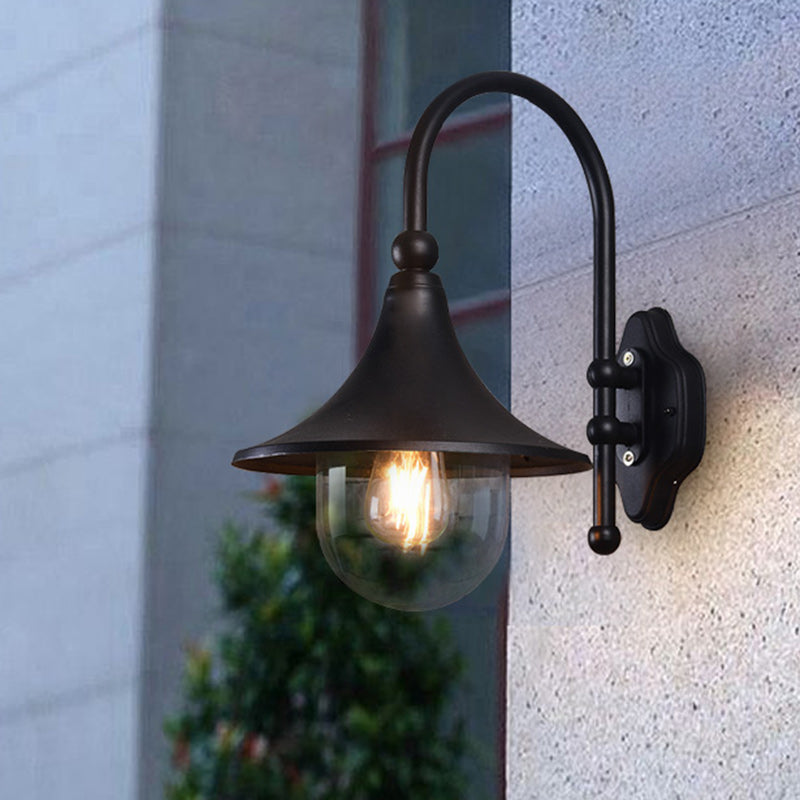 Contemporary Industrial Waterproof Aluminum PVC Conic Horn 1-Light Wall Sconce Lamp For Outdoor Patio