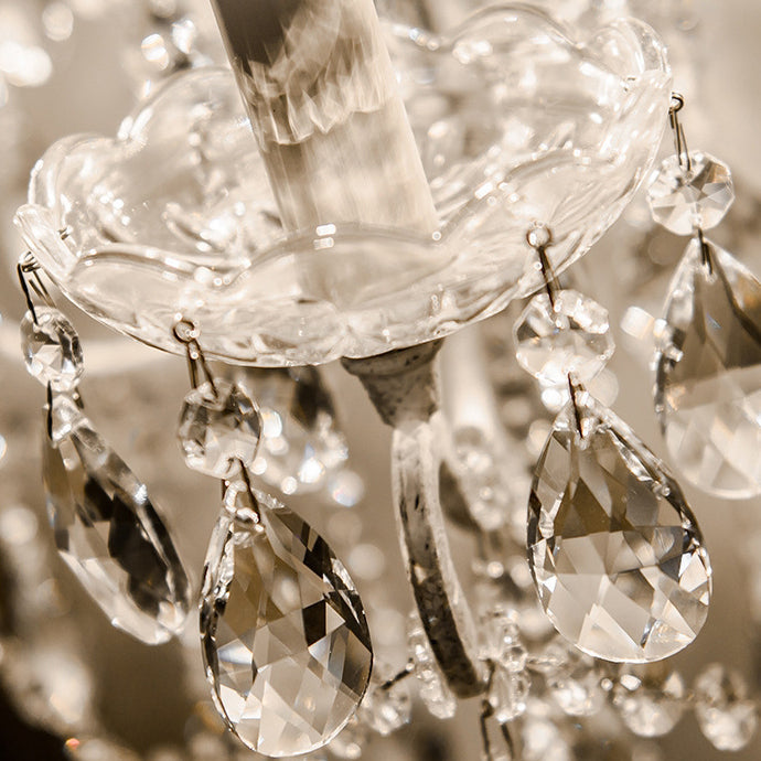 Traditional Vintage Iron Glass Crystal Pendant Candlestick 4-Light Table Lamp For Bedroom
