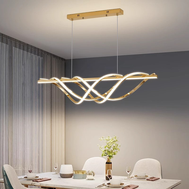 Contemporary Art Deco Aluminum Silica Strip Geometrical LED Chandeliers Island Light For Dining Room