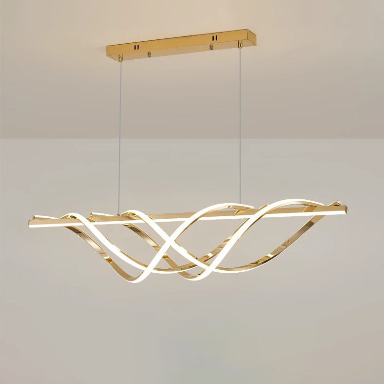 Contemporary Art Deco Aluminum Silica Strip Geometrical LED Chandeliers Island Light For Dining Room