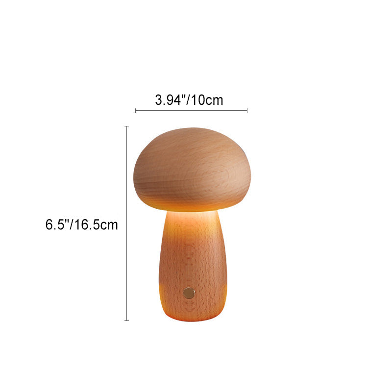 Contemporary Scandinavian Rechargeable Solid Wood Mushroom LED Table Lamp Night Light For Bedside