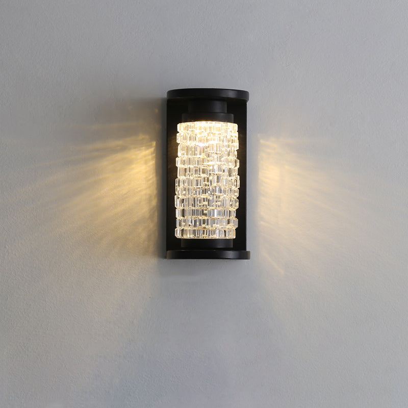 Modern Luxury Waterproof Stainless Steel Acrylic Imitation Crystal Cylinder LED Wall Sconce Lamp For Outdoor Patio