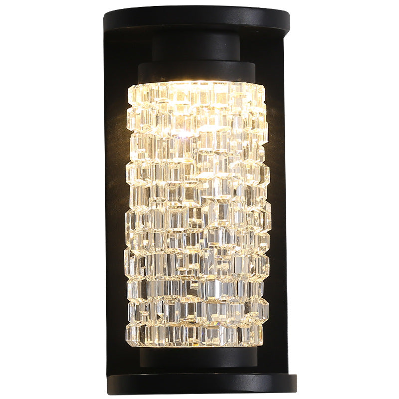 Modern Luxury Waterproof Stainless Steel Acrylic Imitation Crystal Cylinder LED Wall Sconce Lamp For Outdoor Patio