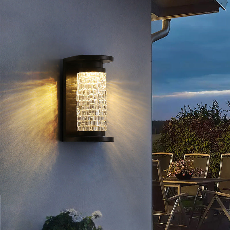 Modern Luxury Waterproof Stainless Steel Acrylic Imitation Crystal Cylinder LED Wall Sconce Lamp For Outdoor Patio