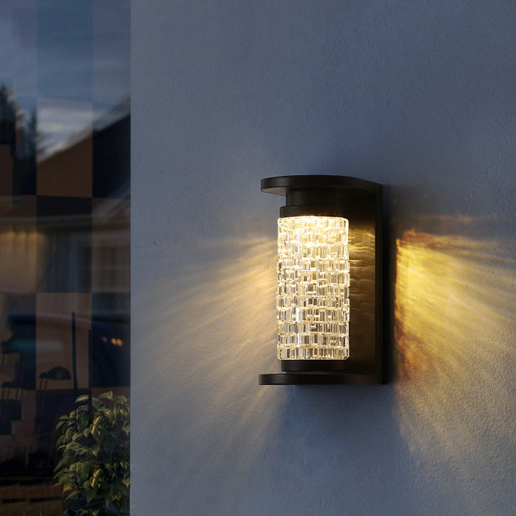 Modern Luxury Waterproof Stainless Steel Acrylic Imitation Crystal Cylinder LED Wall Sconce Lamp For Outdoor Patio