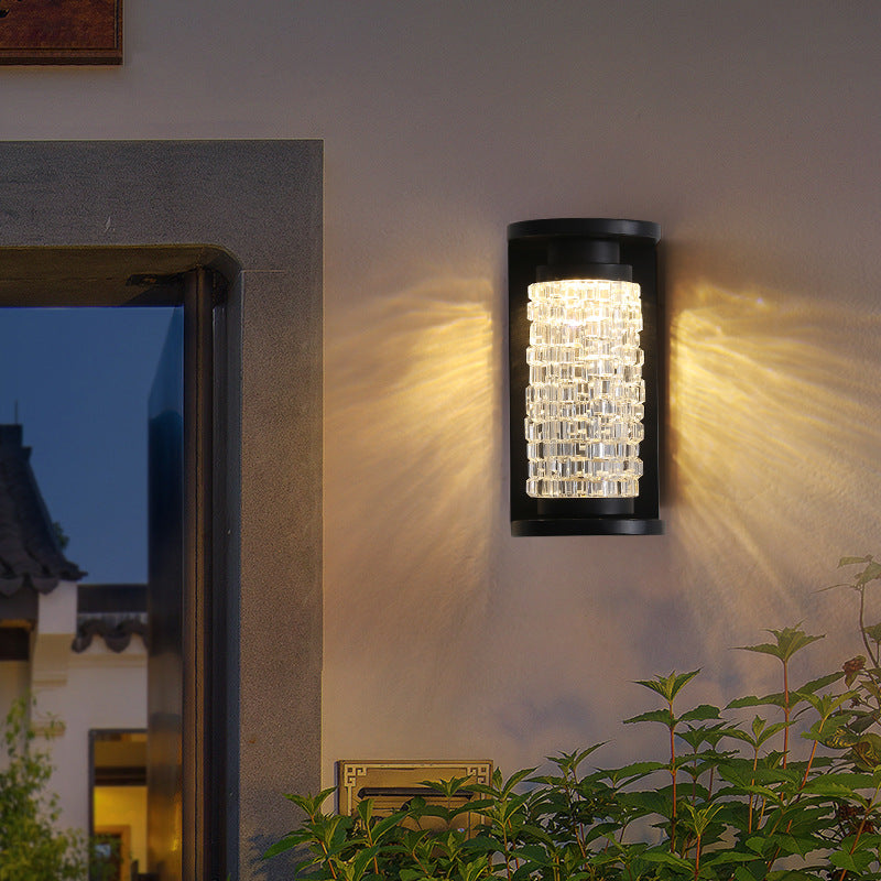 Modern Luxury Waterproof Stainless Steel Acrylic Imitation Crystal Cylinder LED Wall Sconce Lamp For Outdoor Patio