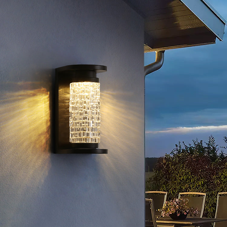 Modern Luxury Waterproof Stainless Steel Acrylic Imitation Crystal Cylinder LED Wall Sconce Lamp For Outdoor Patio