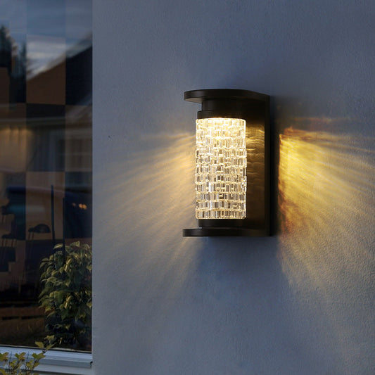 Modern Luxury Waterproof Stainless Steel Acrylic Imitation Crystal Cylinder LED Wall Sconce Lamp For Outdoor Patio
