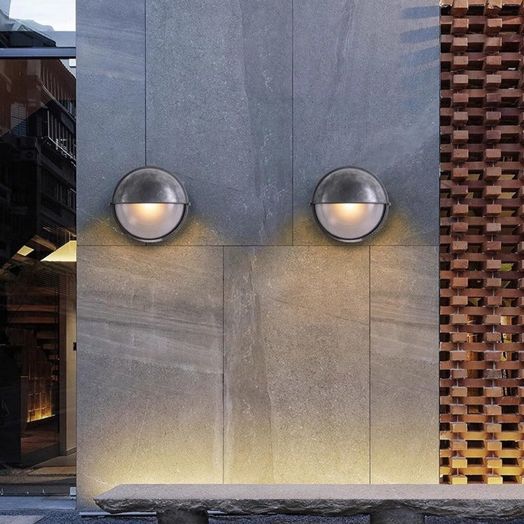Contemporary Industrial Waterproof Aluminum Glass Frosted Round 1-Light Wall Sconce Lamp For Outdoor Patio