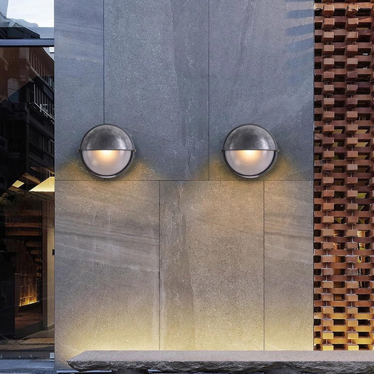 Contemporary Industrial Waterproof Aluminum Glass Frosted Round 1-Light Wall Sconce Lamp For Outdoor Patio