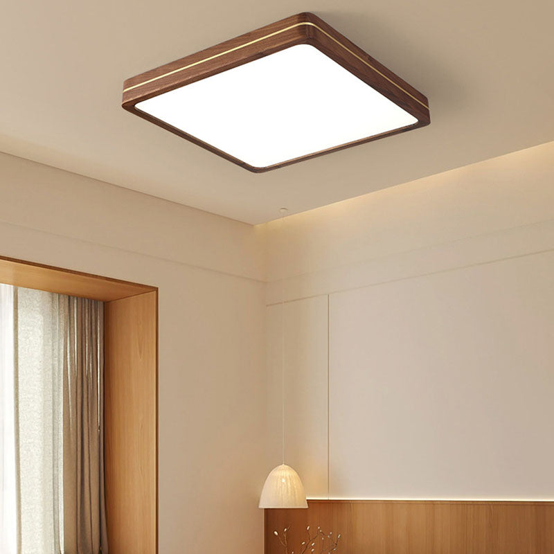 Modern Wooden Slim Walnut Color LED Flush Mount Light