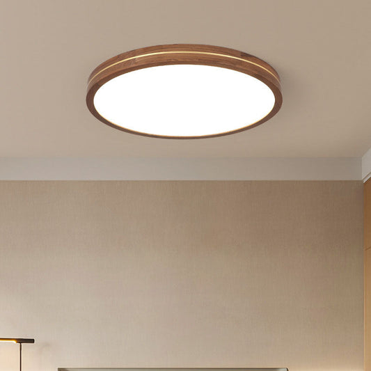 Modern Wooden Slim Walnut Color LED Flush Mount Light