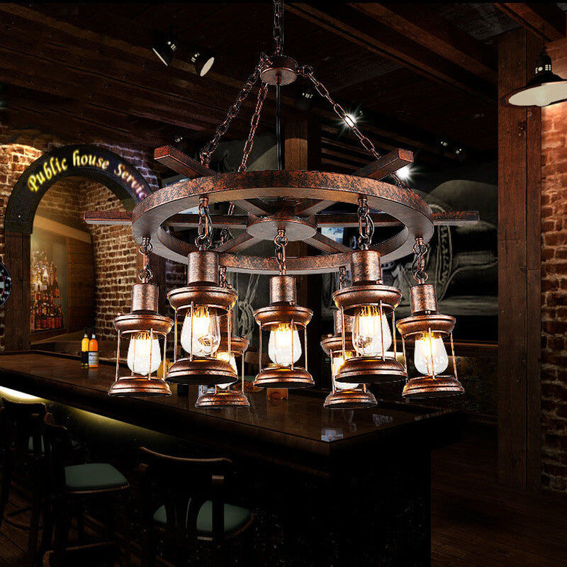 Vintage Nautical 3/7-Light Metal Lantern Chandeliers