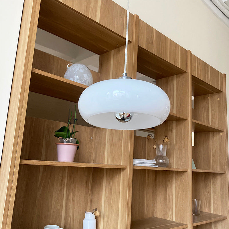 Vintage White / Orange Glass Dome 1-Light Pendant Light