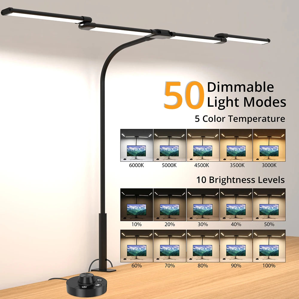 LED Ultra Bright Desk Lamp Dimmable Clip-On Light Flexible Gooseneck Clamp Lamp Office Recording Studio Task Lighting
