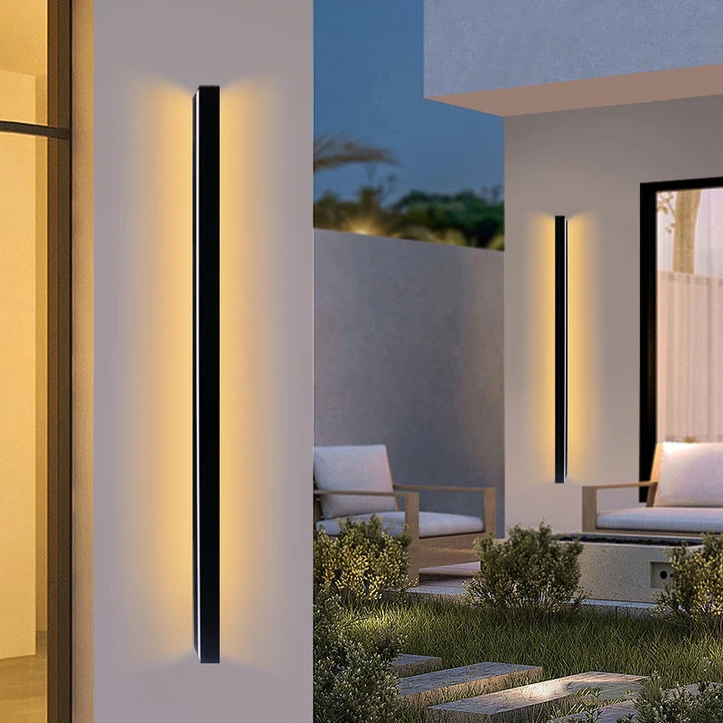 Nordic LED Outdoor Wall Light IP65 Waterproof Modern Long Strip Exterior Wall Lamp Garden Porch Patio Lighting  AC 85–265V Minimalist Linear Wall Fixture