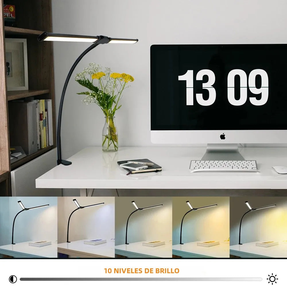 Single Double Triple Head LED Clip Desk Lamp Dimmable USB Eye-Caring Architect Table Studio Recording Lamp Computer Monitor Light for Office