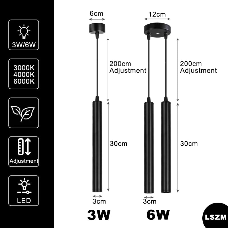 Modern Nordic Led Pendant Lamp Double head Pendant Light Dining Room 2m Hanging Lamp Pipe Decora Cylinder Pipe Line chandelier Mount Kitchen