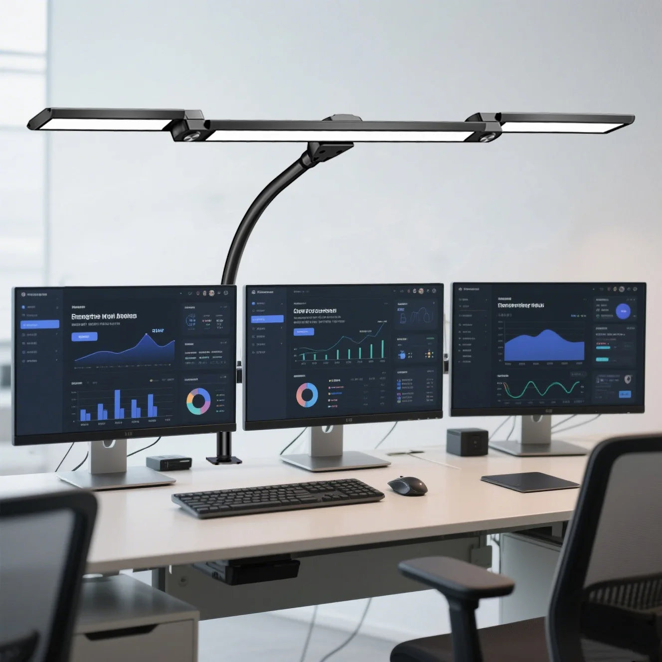 Single Double Triple Head LED Clip Desk Lamp Dimmable USB Eye-Caring Architect Table Studio Recording Lamp Computer Monitor Light for Office