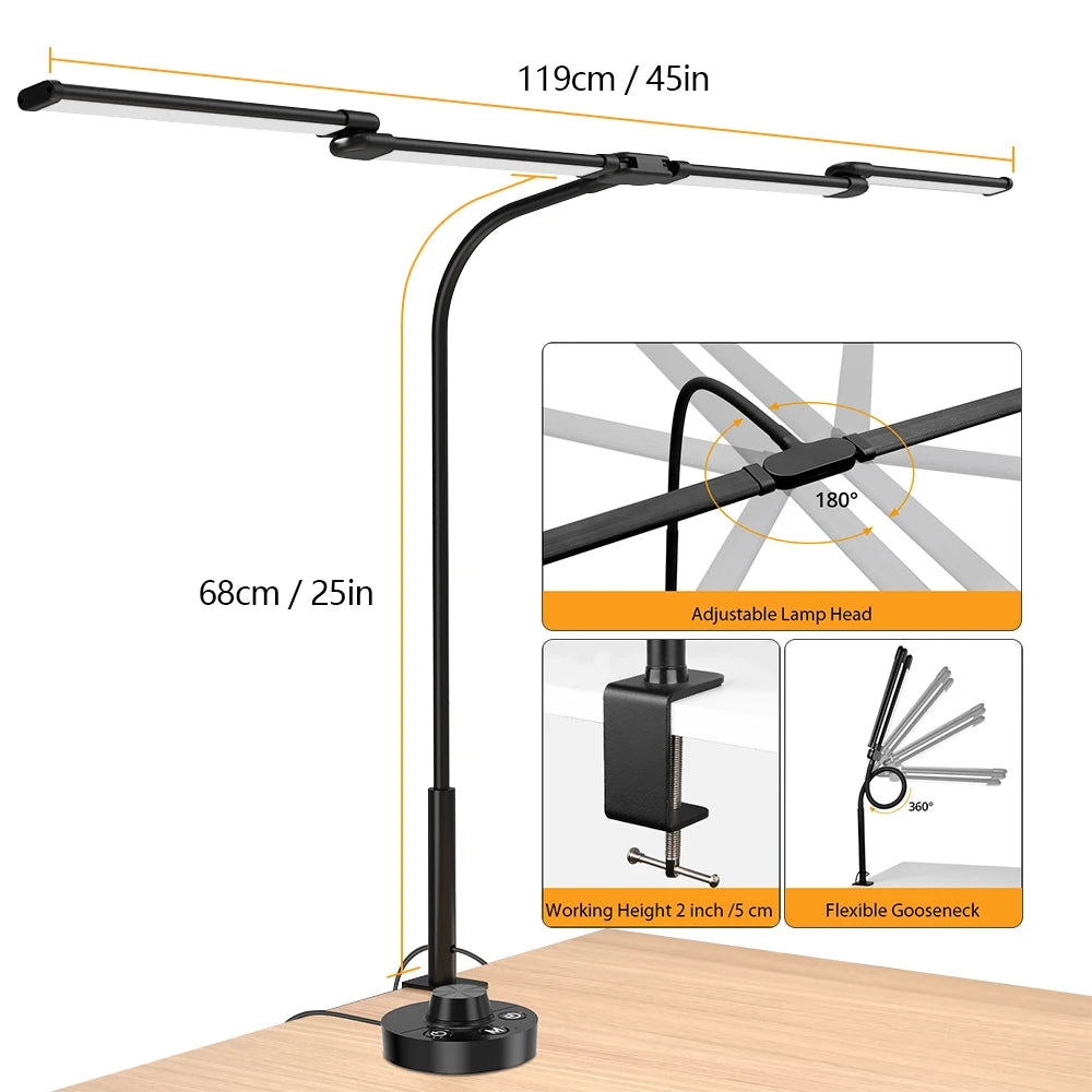 LED Ultra Bright Desk Lamp Dimmable Clip-On Light Flexible Gooseneck Clamp Lamp Office Recording Studio Task Lighting