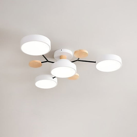 Contemporary Scandinavian Round Molecule Branch Design LED Semi-Flush Mount Ceiling Light For Living Room