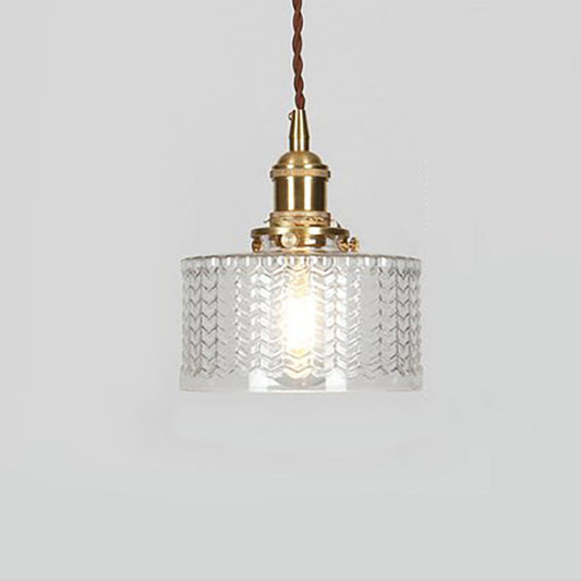 Japanese Vintage Brass Glass Round Jar 1-Light Pendant Light