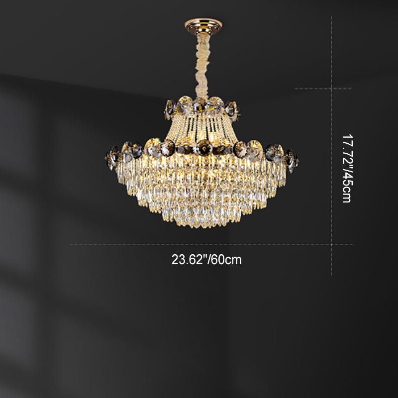Contemporary Luxury Half Round Ball Crystal Iron 8/10/11/14/17/24 Light Chandelier For Living Room