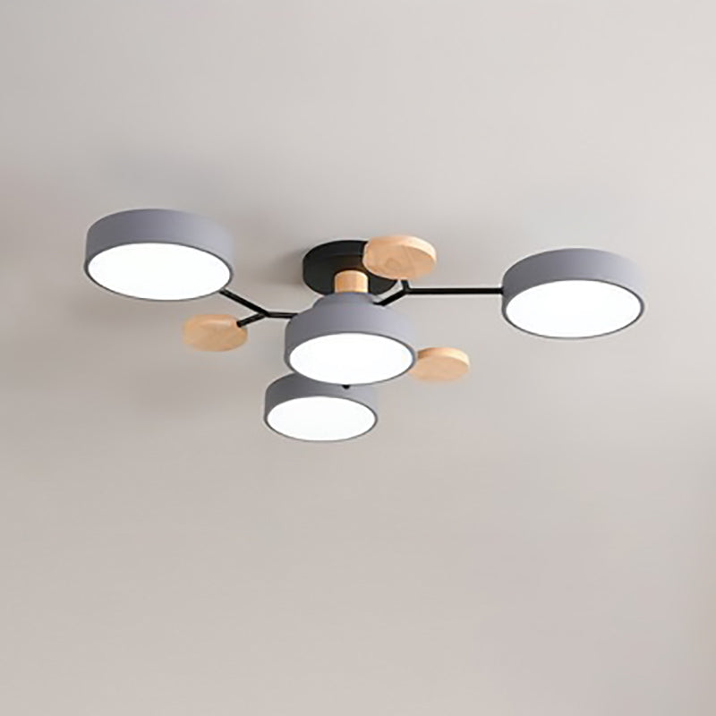 Contemporary Scandinavian Round Molecule Branch Design LED Semi-Flush Mount Ceiling Light For Living Room