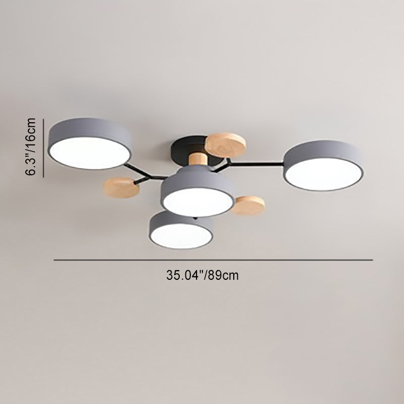 Contemporary Scandinavian Round Molecule Branch Design LED Semi-Flush Mount Ceiling Light For Living Room
