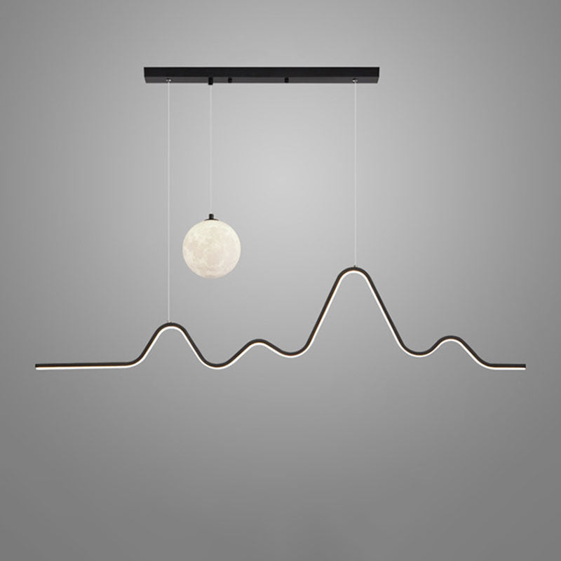 Modern Minimalist Corrugated Aluminum Strip PLA 3D Moon Shade LED Island Light Chandelier For Dining Room