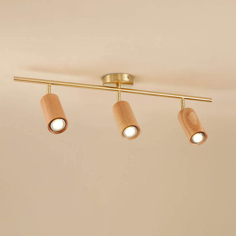Nordic Minimalist Walnut Wood Spotlight Linear Track 1/2/3/4 Light LED Semi-Flush Mount Ceiling Light