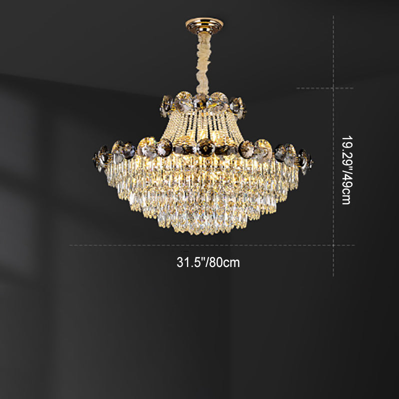 Contemporary Luxury Half Round Ball Crystal Iron 8/10/11/14/17/24 Light Chandelier For Living Room