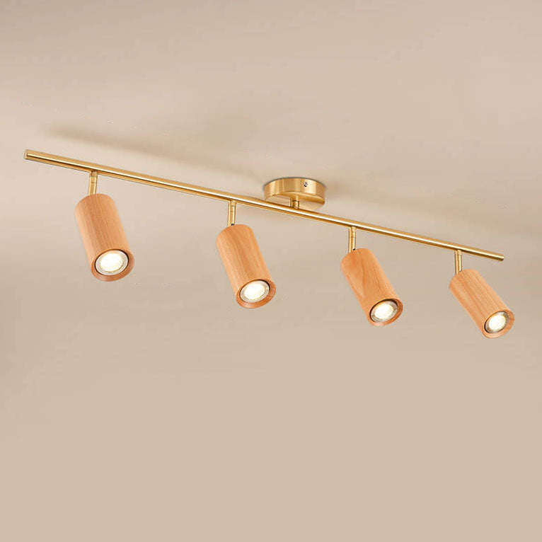 Nordic Minimalist Walnut Wood Spotlight Linear Track 1/2/3/4 Light LED Semi-Flush Mount Ceiling Light